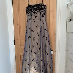 Gold/Light Purple Shimmery Teacup Style Dress with Velvet Rose/Leaf Patter